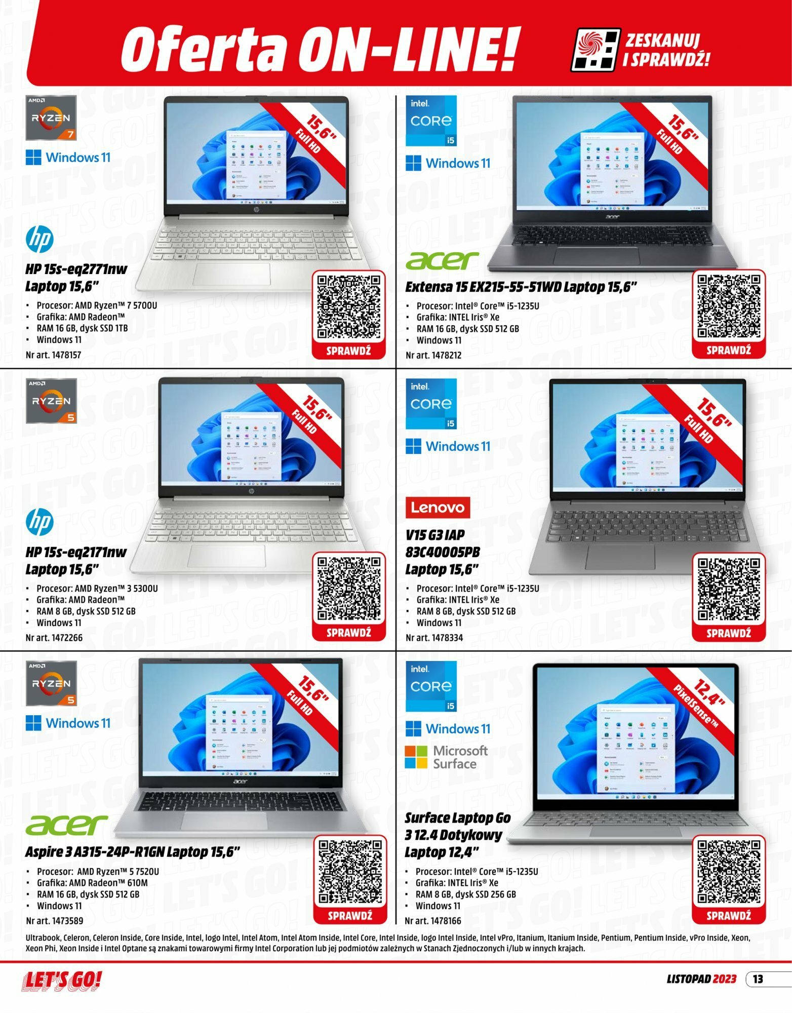 Media Markt Gazetka od (01.11.2023 - 30.11.2023) | Strona: 13 | Produkty: Laptop, Dysk