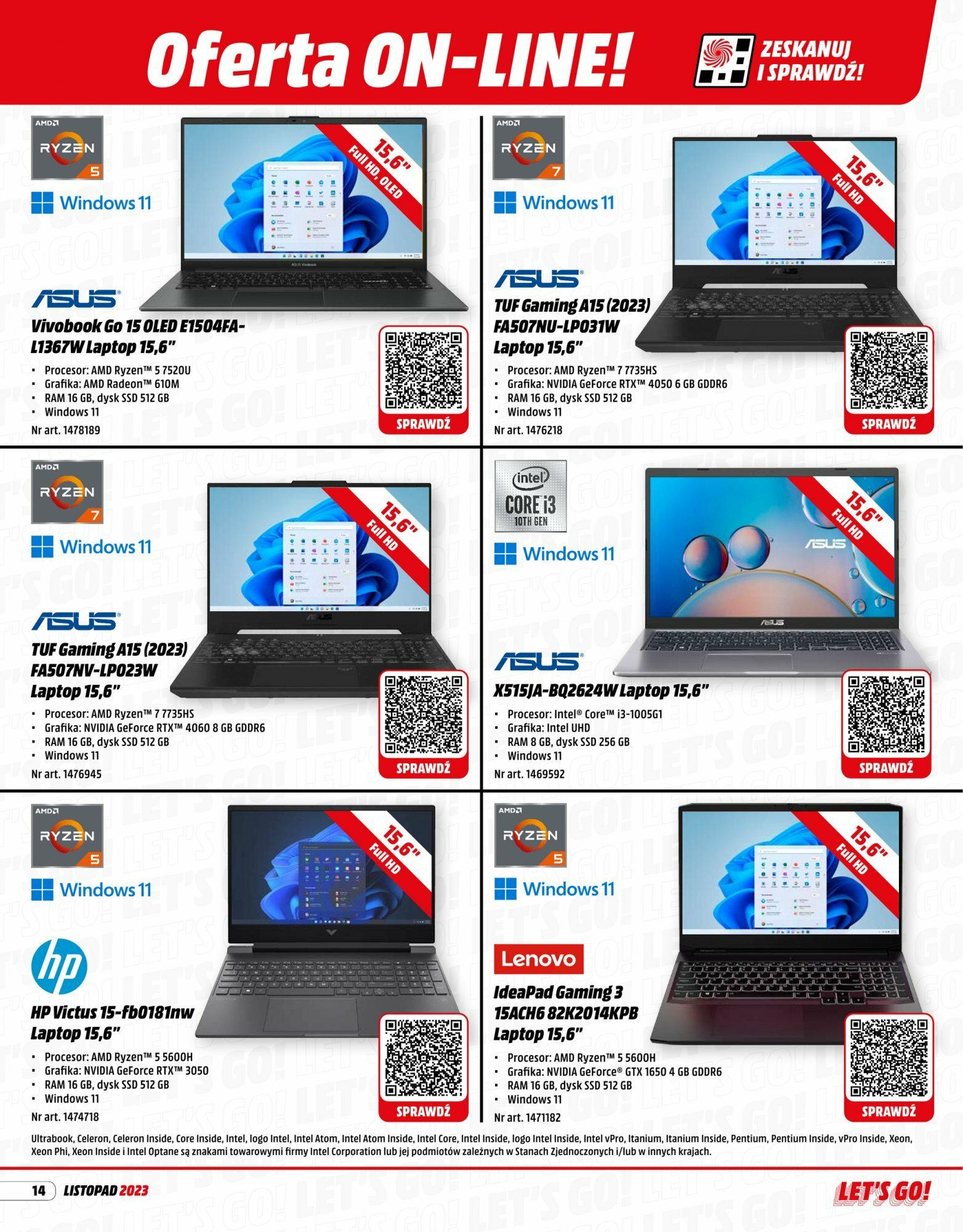 Media Markt Gazetka od (01.11.2023 - 30.11.2023) | Strona: 14 | Produkty: Laptop, Dysk