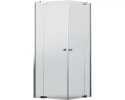 Eckeinstieg mit Drehtür Jungborn Sette 750x800x2000 mm Festteil link Echtglas Klar hell chromoptik mit schmutzabweisender Glasbeschichtung und Puffergriff