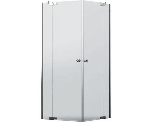 Eckeinstieg mit Drehtür Jungborn Sette 750x800x2000 mm Festteil link Echtglas Klar hell chromoptik mit schmutzabweisender Glasbeschichtung und Puffergriff