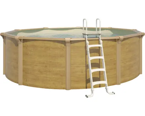 Aufstellpool Stahlwandpool-Set Steely Supreme Wood rund Ø 360x130 cm inkl. Sandfilteranlage, Skimmer, Leiter, Filtersand, Bodenschutzvlies & Anschlussschlauch Holzoptik