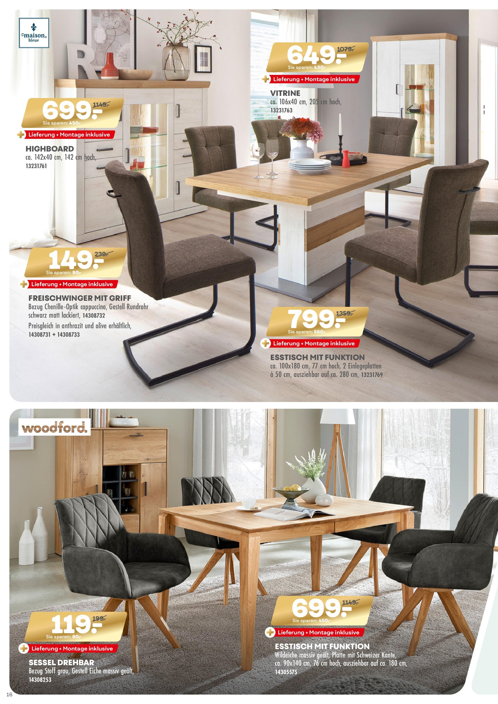 Möbel Kraft Prospekt 	 (ab 07.11.2020) zum Blättern | Seite: 16 | Produkte: Sessel, HIghboard, Esstisch, Vitrine