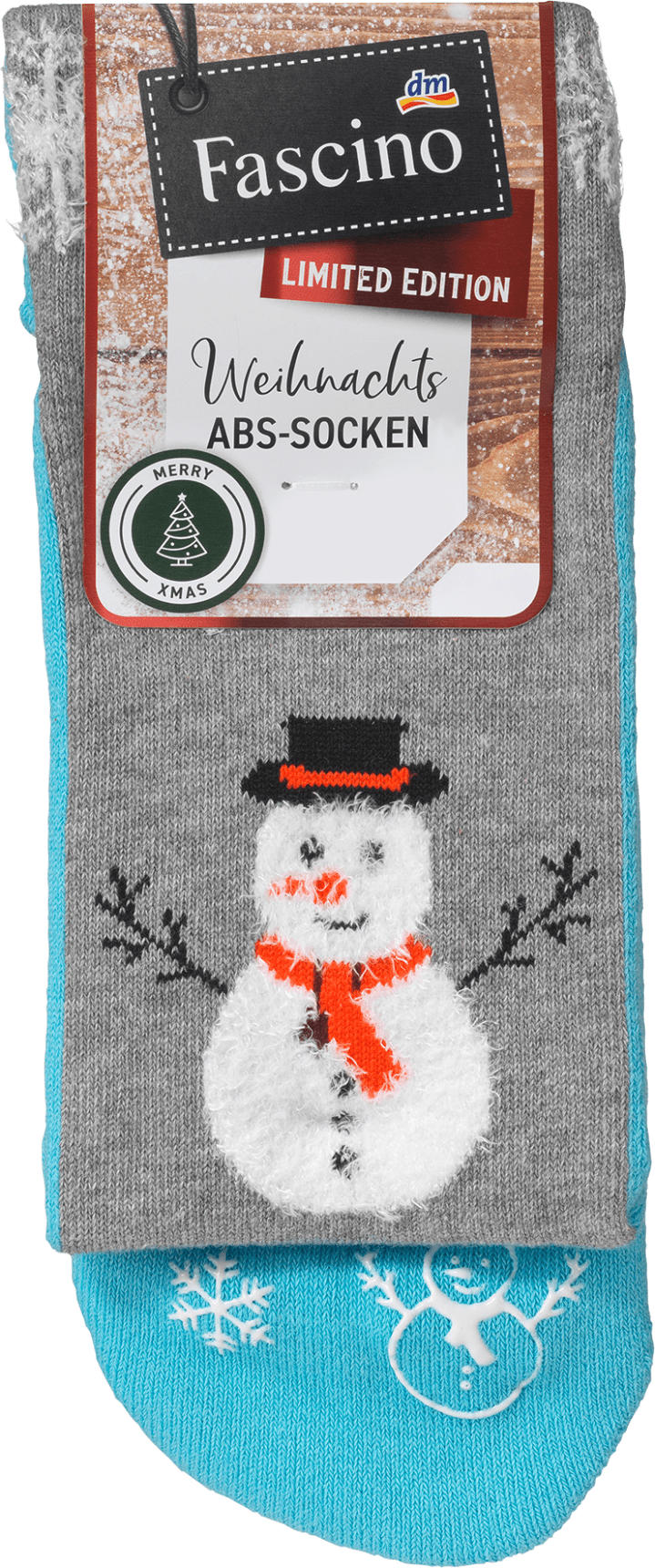 Fascino ABS Socken XMAS mit Schneemann-Motiv, blau & grau, Gr. 35-38
