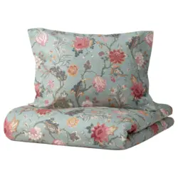 IKEA N&Auml;SSELKLOCKA Bettw&auml;sche-Set, 3-teilig - hell graugr&uuml;n/bunt