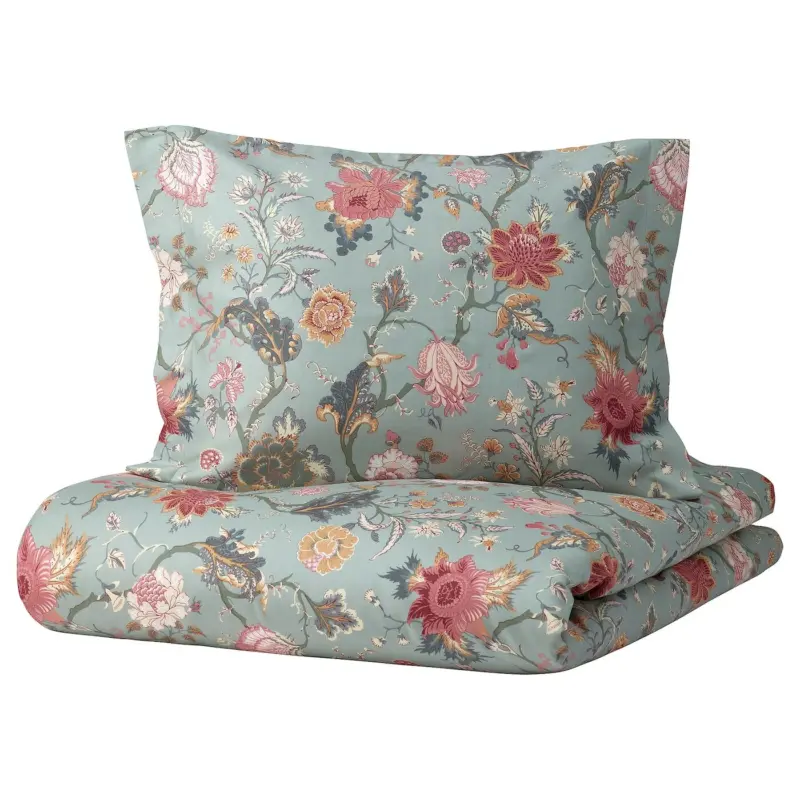 IKEA N&Auml;SSELKLOCKA Bettw&auml;sche-Set, 3-teilig - hell graugr&uuml;n/bunt