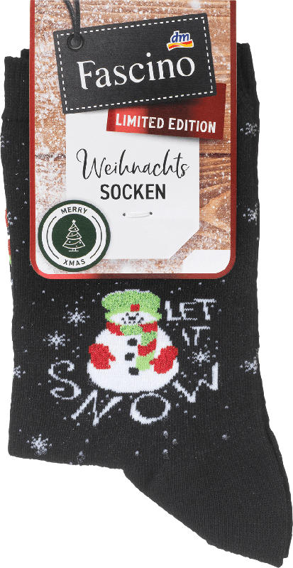 Fascino Socken XMAS mit Schneemann-Motiv, schwarz, Gr. 39-42