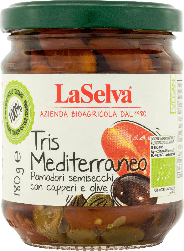 LaSelva Antipasti, Halbgetrocknete Tomaten, Oliven & Kapern in Olivenöl