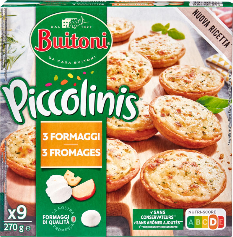 Mini-pizzas 3 fromages Piccolinis Buitoni, 18 pièces, 2 x 270 g