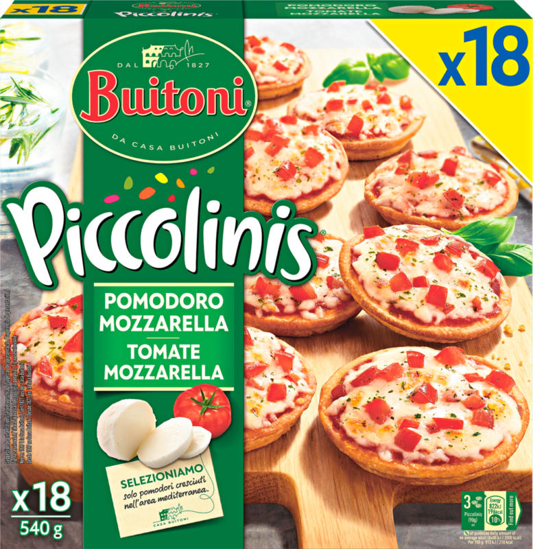 Mini-pizzas Tomate et mozzarella Piccolinis Buitoni, 18 pièces, 540 g
