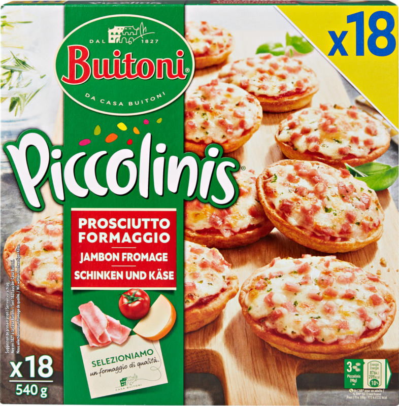 Buitoni Piccolinis Minipizzas Schinken und Käse, 18 Stück, 540 g