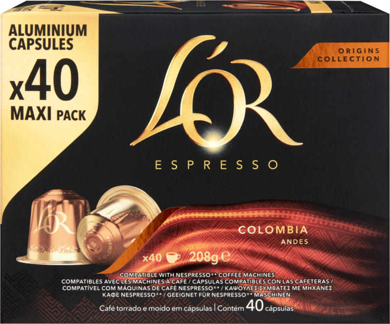 Capsule di caffè Colombia Espresso L’OR, 40 pièces