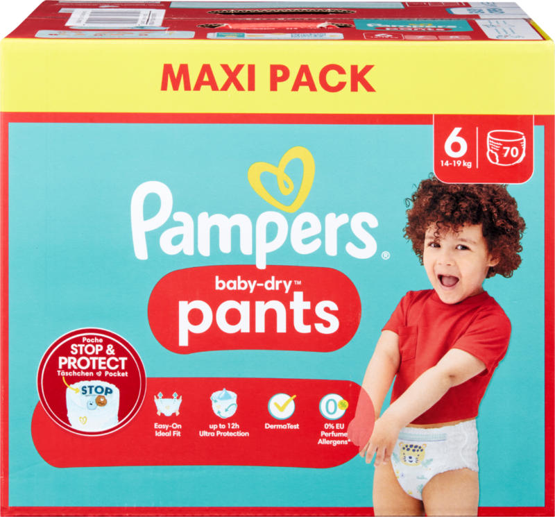 Pampers Baby Dry Pants Extra Large, Taille 6, 14-19 kg, 70 pièces