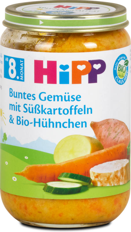 Hipp Menü Buntes Gemüse mit Süßkartoffeln und Bio-Hühnchen