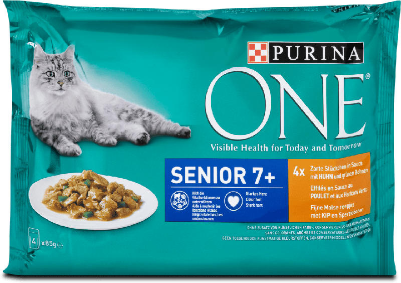 PURINA ONE Senior 7+ Katzenfutter Huhn und grüne Bohnen in Sauce