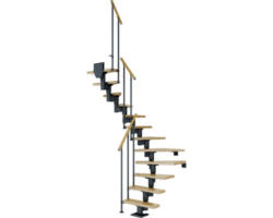 Pertura Mittelholmtreppe Spiros Anthrazit 1/2-gewendelt 65 cm Stabgeländer Eiche Lackiert 12 Stufen / 13 Steigungen