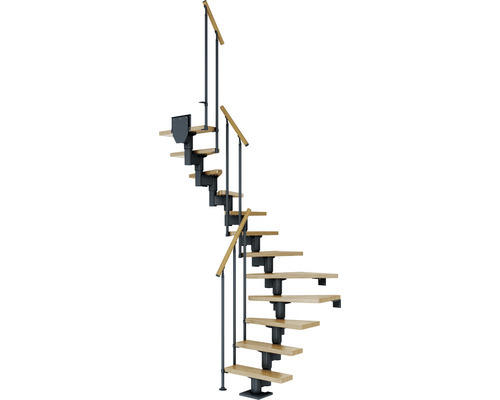 Pertura Mittelholmtreppe Spiros Anthrazit 1/2-gewendelt 65 cm Stabgeländer Eiche Lackiert 12 Stufen / 13 Steigungen