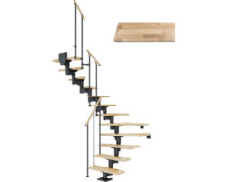 Pertura Mittelholmtreppe Chiron Anthrazit 1/2-gewendelt 75 cm Stabgeländer Buche Leimholz Lackiert 14 Stufen / 15 Steigungen