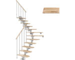 Hornbach Pertura Mittelholmtreppe Chiron Perlgrau 1/4 gewendelt unten links/rechts 75 cm Stabgeländer Buche Leimholz Lackiert 12 Stufen / 13 Steigungen