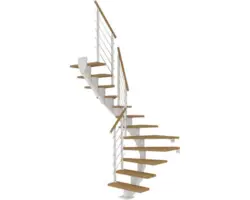Pertura Mittelholmtreppe Alena Weiß 1/2-gewendelt 85 cm Relinggeländer Eiche Leimholz Geölt 12 Stufen / 13 Steigungen