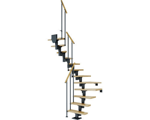 Pertura Mittelholmtreppe Spiros Anthrazit 1/2-gewendelt 65 cm Stabgeländer Eiche Lackiert 11 Stufen / 12 Steigungen