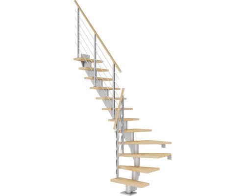 Pertura Mittelholmtreppe Malva Perlgrau 1/4 gewendelt unten links/rechts 65 cm Buche Leimholz Geölt 13 Stufen / 14 Steigungen