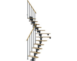 Pertura Mittelholmtreppe Spiros Anthrazit 1/4 gewendelt unten links/rechts 65 cm Stabgeländer Eiche Lackiert 12 Stufen / 13 Steigungen