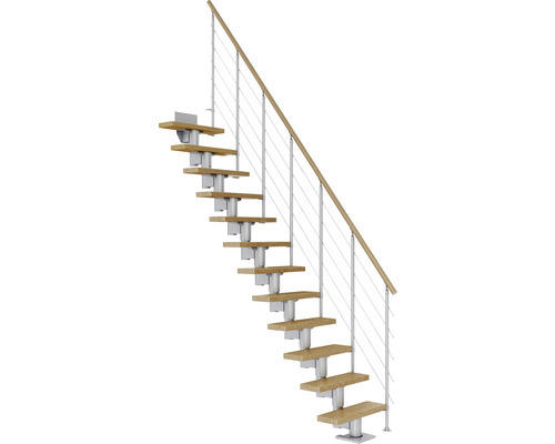 Pertura Mittelholmtreppe Spiros Perlgrau Gerade 65 cm Relinggeländer Eiche Lackiert 12 Stufen / 13 Steigungen