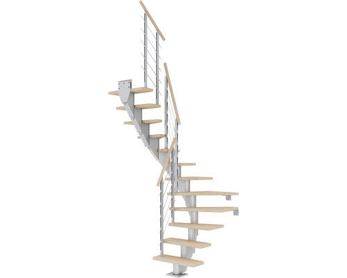 Pertura Mittelholmtreppe Malva Perlgrau 1/2-gewendelt 75 cm Eiche Leimholz Geölt 13 Stufen / 14 Steigungen