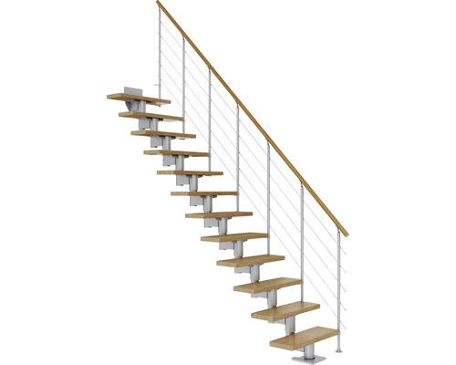 Pertura Mittelholmtreppe Chiron Perlgrau Gerade 75 cm Relinggeländer Eiche Lackiert 11 Stufen / 12 Steigungen