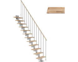 Pertura Mittelholmtreppe Spiros Perlgrau Gerade 65 cm Stabgeländer Buche Leimholz Lackiert 14 Stufen / 15 Steigungen