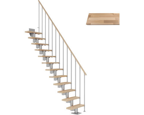 Pertura Mittelholmtreppe Spiros Perlgrau Gerade 65 cm Stabgeländer Buche Leimholz Lackiert 14 Stufen / 15 Steigungen