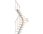 Hornbach Pertura Mittelholmtreppe Spiros Perlgrau 1/4 gewendelt unten links/rechts 65 cm Relinggeländer Buche Leimholz Lackiert 14 Stufen / 15 Steigungen