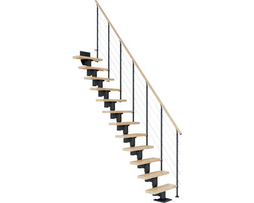 Pertura Mittelholmtreppe Spiros Anthrazit Gerade 65 cm Relinggeländer Buche Leimholz Lackiert 11 Stufen / 12 Steigungen