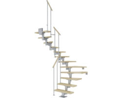 Pertura Mittelholmtreppe Chiron Perlgrau 1/2-gewendelt 75 cm Stabgeländer Ahorn Leimholz Lackiert 11 Stufen / 12 Steigungen