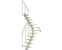 Pertura Mittelholmtreppe Spiros Perlgrau 1/4 gewendelt unten links/rechts 65 cm Relinggeländer Ahorn Leimholz Lackiert 14 Stufen / 15 Steigungen