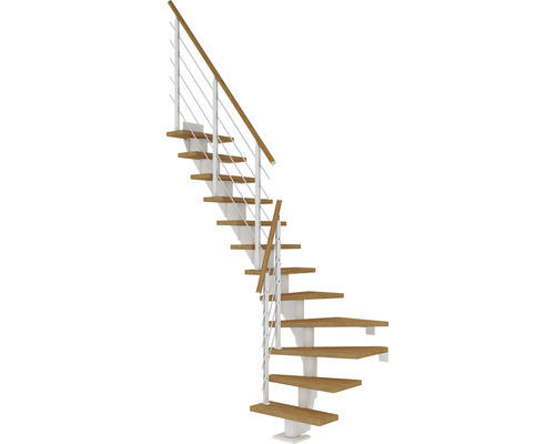 Pertura Mittelholmtreppe Malva Weiß 1/4 gewendelt unten links/rechts 75 cm Eiche Geölt 12 Stufen / 13 Steigungen