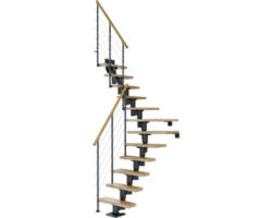 Pertura Mittelholmtreppe Spiros Anthrazit 1/4 gewendelt unten links/rechts 65 cm Relinggeländer Eiche Lackiert 12 Stufen / 13 Steigungen