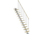 Hornbach Pertura Mittelholmtreppe Raumspartreppe Vaia Perlgrau Variabel variabel 1/4 gewendelt unten links/rechts Gerade 64 cm Stabgeländer Ahorn Leimholz Lackiert 13 Stufen / 14 Steigungen