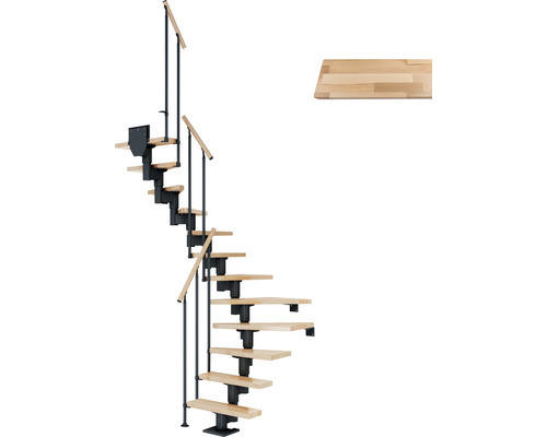 Pertura Mittelholmtreppe Spiros Anthrazit 1/2-gewendelt 65 cm Stabgeländer Buche Leimholz Lackiert 13 Stufen / 14 Steigungen