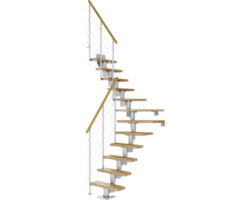 Pertura Mittelholmtreppe Spiros Perlgrau 1/4 gewendelt unten links/rechts 65 cm Relinggeländer Eiche Lackiert 12 Stufen / 13 Steigungen