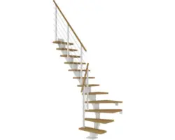 Pertura Mittelholmtreppe Malva Weiß 1/4 gewendelt unten links/rechts 65 cm Eiche Leimholz Geölt 12 Stufen / 13 Steigungen