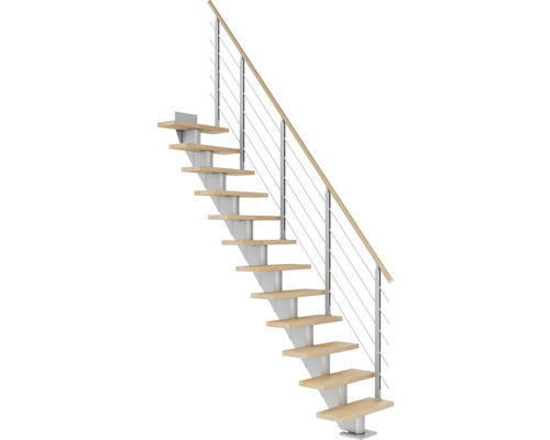 Pertura Mittelholmtreppe Malva Perlgrau Gerade 75 cm Relinggeländer Buche Leimholz Geölt 13 Stufen / 14 Steigungen