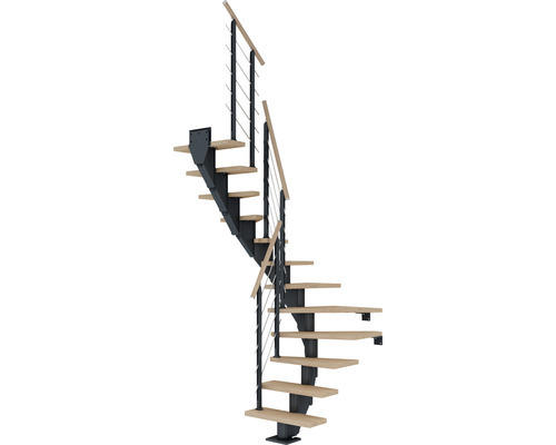 Pertura Mittelholmtreppe Malva Anthrazit 1/2-gewendelt 65 cm Eiche Geölt 13 Stufen / 14 Steigungen