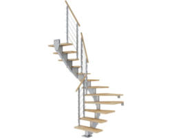 Pertura Mittelholmtreppe Alena Perlgrau 1/2-gewendelt 85 cm Relinggeländer Buche Leimholz Geölt 11 Stufen / 12 Steigungen