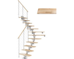 Pertura Mittelholmtreppe Chiron Perlgrau 1/4 gewendelt unten links/rechts 75 cm Relinggeländer Buche Leimholz Lackiert 12 Stufen / 13 Steigungen