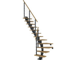 Pertura Mittelholmtreppe Malva Anthrazit 1/4 gewendelt unten links/rechts 75 cm Eiche Leimholz Geölt 12 Stufen / 13 Steigungen