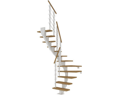 Pertura Mittelholmtreppe Malva Weiß 1/2-gewendelt 65 cm Eiche Leimholz Geölt 12 Stufen / 13 Steigungen