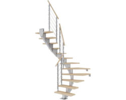 Pertura Mittelholmtreppe Alena Perlgrau 1/2-gewendelt 85 cm Relinggeländer Eiche Leimholz Geölt 11 Stufen / 12 Steigungen