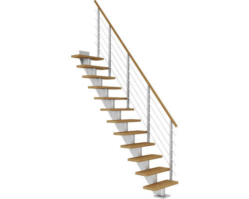 Pertura Mittelholmtreppe Malva Perlgrau Gerade 65 cm Relinggeländer Eiche Leimholz Geölt 12 Stufen / 13 Steigungen