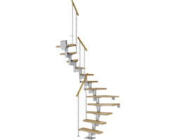 Pertura Mittelholmtreppe Spiros Perlgrau 1/2-gewendelt 65 cm Relinggeländer Eiche Lackiert 11 Stufen / 12 Steigungen